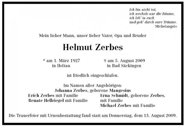 Zerbes Helmut 1927-2009Todesanzeige